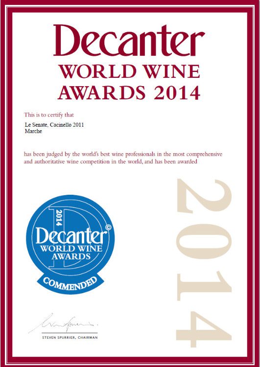 Decanter Cacinello Le Senate commended