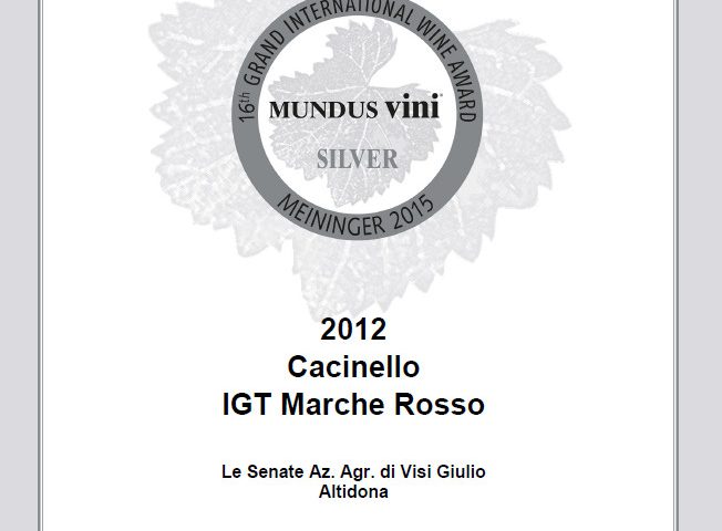 Silver Medal Certificate Cacinello 2012