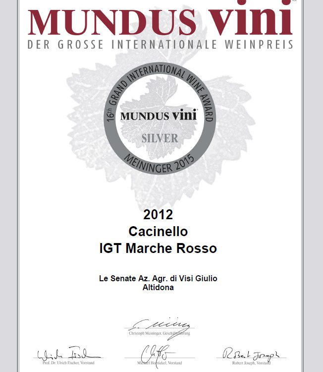 Silver Medal Certificate Cacinello 2012